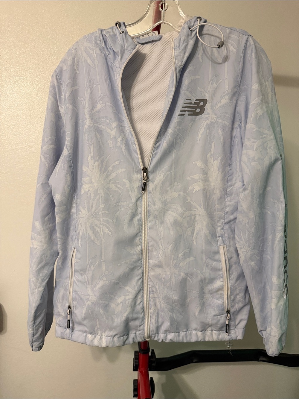New Balance Pale Blue Palm-Print Hooded Windbreaker